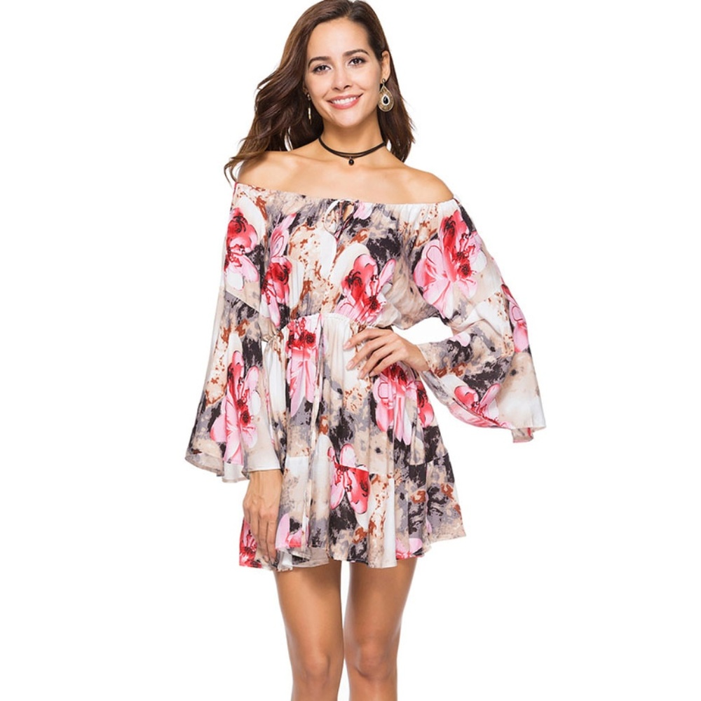 Floral Print Sexy Off Shoulder Evening Dress